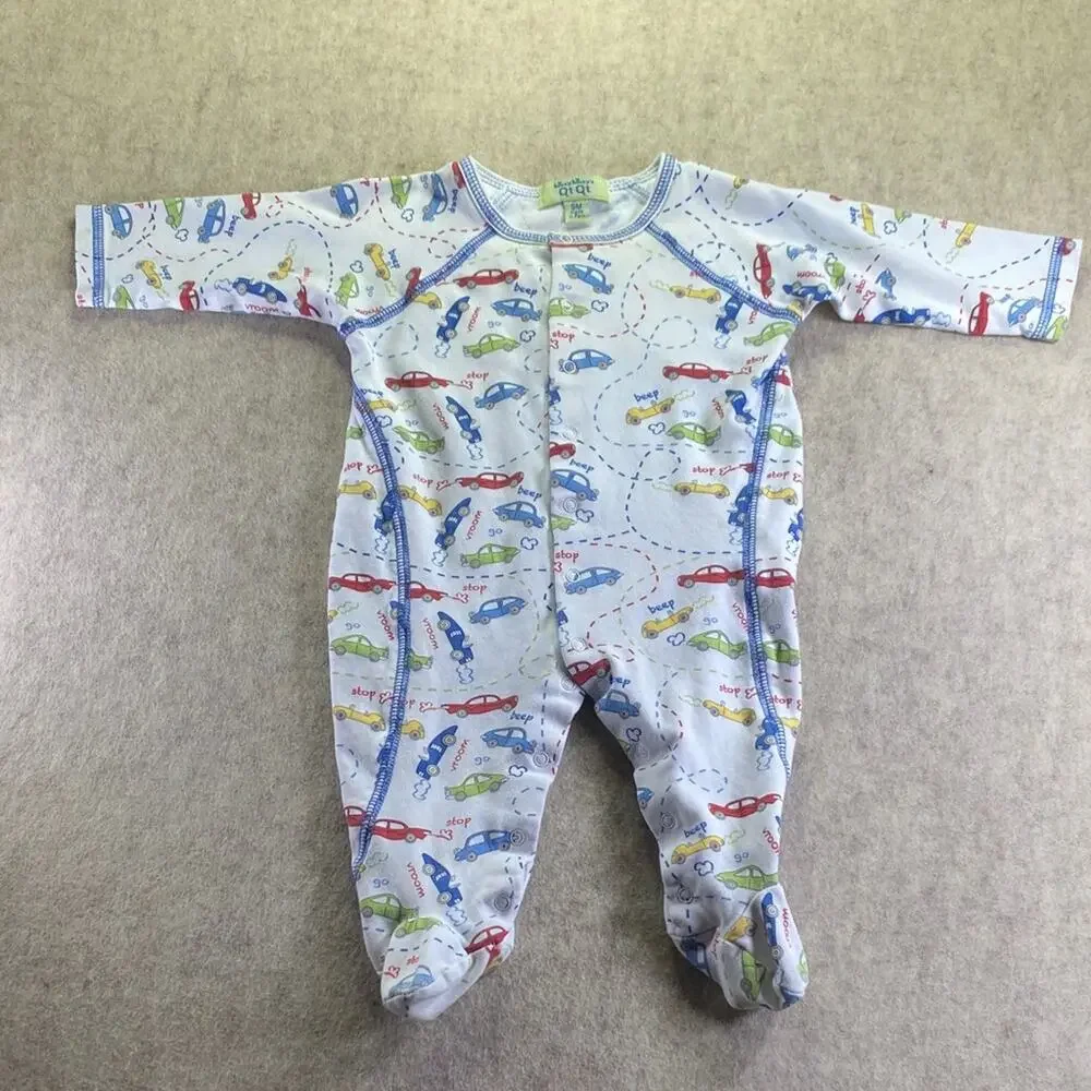 Kissy Kissy QT QT  Blue Car Print Kids Footie 100% Cotton Size 9 Months